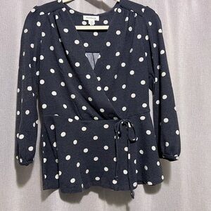 Monteau Dark Grey and White Polka Dot Top